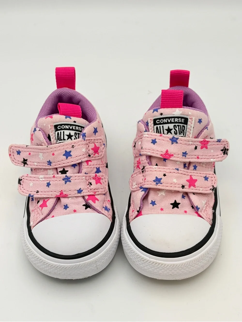 Converse Kids Pink Canvas Sneakers with Multicolor Star Print